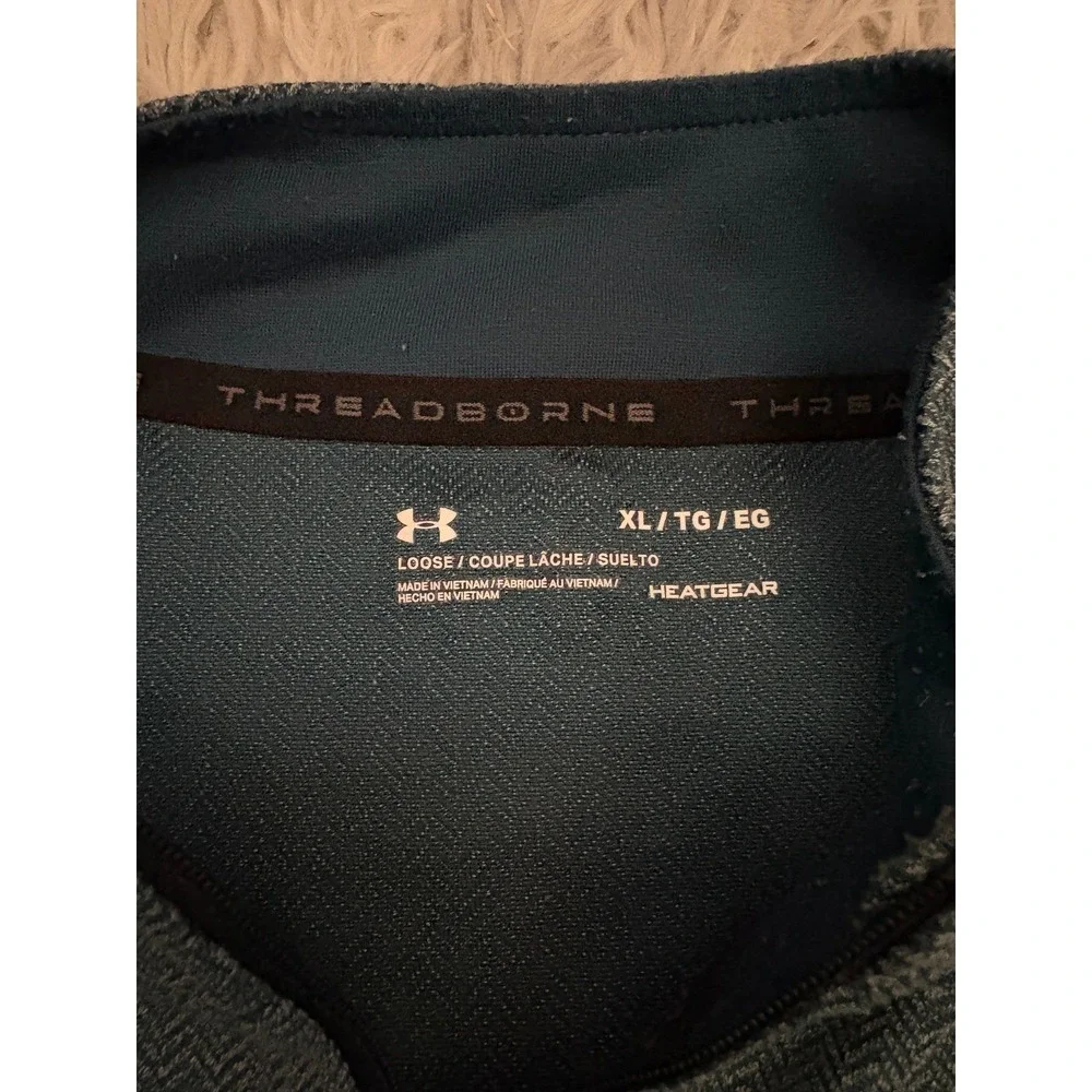Under Armour Threadborne Quarter Zip Pullover Blue Herringbone HeatGear XL
